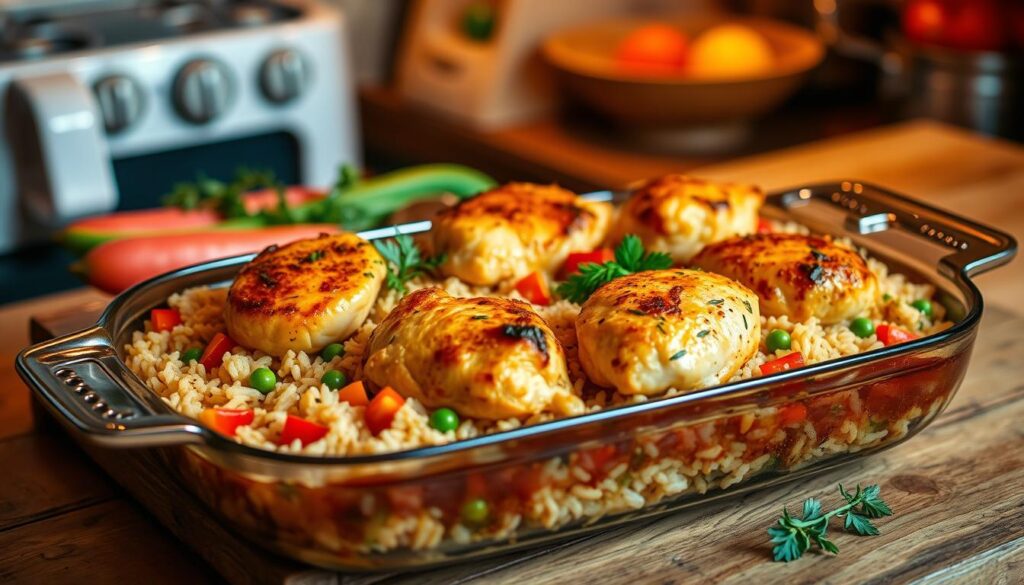 Enjoy a delicious 5 Ingredient Chicken Rice Casserole, the perfect easy weeknight meal.